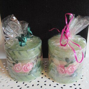 Stylized flowers, 3" Pillar Candle, Hand Painted, Party, Nature, Codes K, U